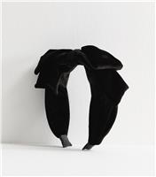 Black Velvet Bow Headband New Look