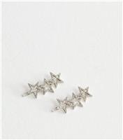 Pack of Three Silver Tone Diamant Star Hair Slides New Look