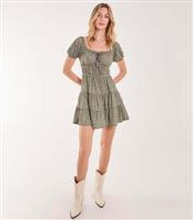 Women's Khaki Puffed Sleeve Tiered Mini Dress Pink Vanilla New Look