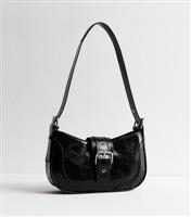 Black Faux Leather Buckle Shoulder Bag Vegan New Look