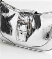Silver Faux Leather Buckle Shoulder Bag Vegan New Look