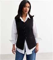 Women's Petite Black V-Neck Button Front Waistcoat New Look