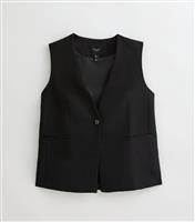 Women's Petite Black Relaxed Single Button Waistcoat New Look