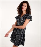 Women's Black Patterned Frill Mini Dress Blue Vanilla New Look