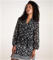 Women's Black Patterned Smock Dress Blue Vanilla New Look