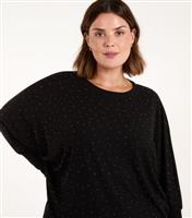 Women's Plus Size Black Diamante Batwing Top Curves Blue Vanilla New Look