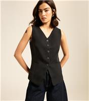 Women's Black V-Neck Button Front Waistcoat New Look