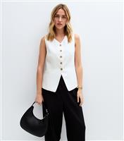 Women's Off White V-Neck Button Front Waistcoat New Look