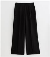 Women's Petite Black Pleated Wide Leg Tailored Trousers New Look