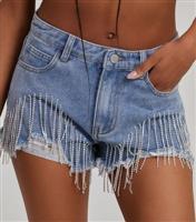 Women's Diamant Tassel Denim Shorts Pink Vanilla New Look