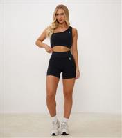 Women's Black Asymmetric Strap Sports Bra Gym King New Look