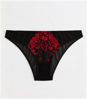 Women's Black Floral Embroidered Mesh Brazilian Briefs New Look