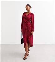Women's Red Ruffle Trim Belted Midi Dress New Look