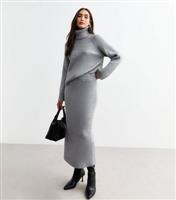Women's Grey Rib Knitted Sparkly Midi Skirt New Look