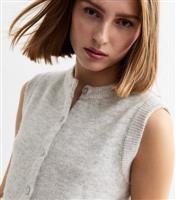 Women's Pale Grey Knit Sleeveless Waistcoat New Look
