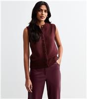 Women's Burgundy Knit Sleeveless Waistcoat New Look