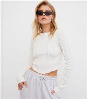 Women's Off White Seam Detail Long Sleeve Crop Top WKNDGIRL New Look