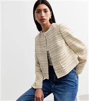 Women's Cream Striped Boucl Jacket New Look