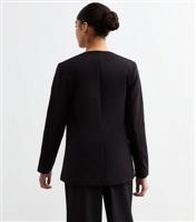 Women's Black Collarless Single Breasted Blazer New Look