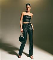 Women's Black Faux Leather Corset Top New Look