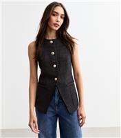 Women's Black Button Up Boucl Waistcoat New Look