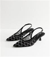 Women's Black Diamant Slingback Kitten Heel Court Shoes New Look