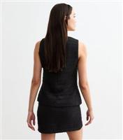 Women's Black Square Neck Boucl Waistcoat New Look