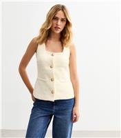 Women's Off White Square Neck Boucl Waistcoat New Look