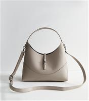 Light Grey Faux Leather Pouch Shoulder Bag New Look