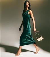 Women's Green Cowl Neck Satin Midi Dress New Look