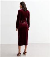 Women's Maternity Red Velvet Long Sleeve Wrap Midi Dress New Look