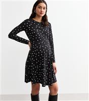 Women's Maternity Black Polka Dot Mini Skater Dress New Look