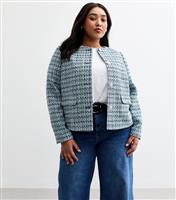 Women's Plus Size Blue Boucl Crew Neck Jacket Curves New Look
