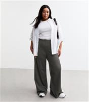 Women's Plus Size Dark Grey Wide Leg Jersey Trousers Curves New Look