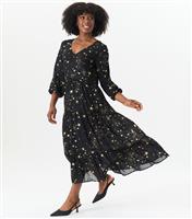Women's Black Star Print Chiffon Maxi Dress Gini London New Look