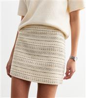 Women's Cream Striped Boucl A Line Mini Skirt New Look