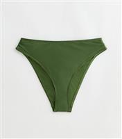 Women's Mix and Match Khaki Ruched Side High Leg Bikini Bottoms New Look