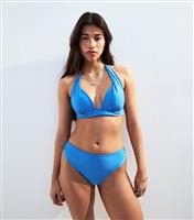 Women's Bright Blue Ruched Side High Leg Bikini Bottoms New Look