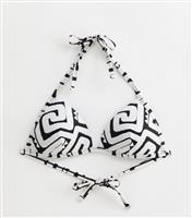 Women's Black Swirl Print Moulded Halterneck Bikini Top New Look
