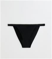 Women's Black Blanket Stitch Crinkle Tanga Bikini Bottoms New Look