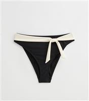 Women's Black Contrast Trim High Waisted Bikini Bottoms New Look
