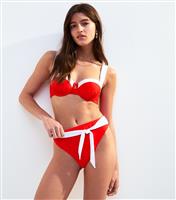 Women's Red Contrast Trim High Waisted Bikini Bottoms New Look