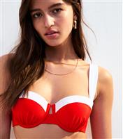 Women's Red Contrast Trim Underwired Padded Bikini Top New Look