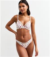 Women's Off White Rose Print Satin Demi Padded Bra New Look
