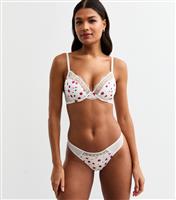 Women's Off White Rose Print Satin Thong New Look