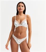 Women's White Rose Print Satin Thong New Look