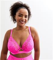 Women's Plus Size Pink Heart Lace Demi Padded Bra Curves New Look