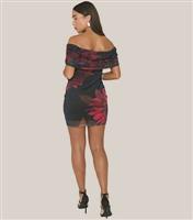 Women's Black Floral Mesh Bardot Mini Dress WKNDGIRL New Look