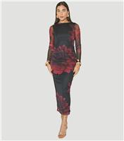 Women's Black Floral Print Mesh Maxi Dress WKNDGIRL New Look
