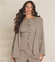 Women's Brown Oversized Pinstripe Blazer WKNDGIRL New Look